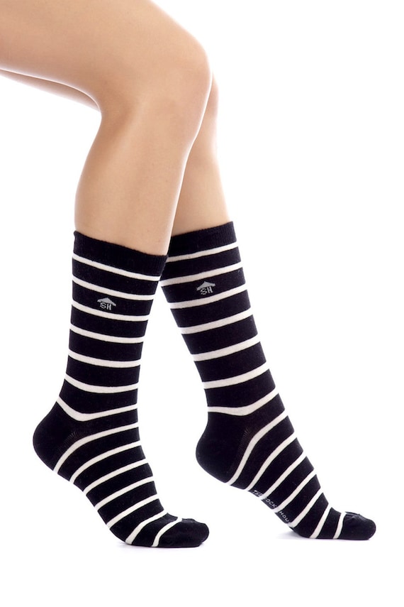 black and white striped dress socks Cotton Blend Stripe Socks, Black and White, Dress Socks