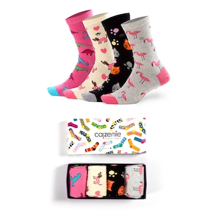 Women Animal Design Gift Set with 4 Pairs Size 5-9, Pack of 4 Pattern Socks for Women, Comfortable Socks, Cute Socks, Girl Socks, Warm Socks