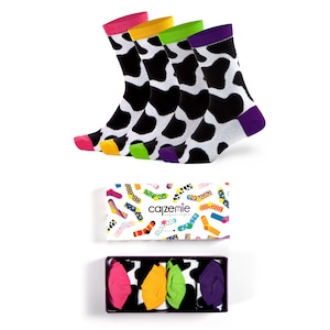 Women Cow Design Gift Set Size 5-9, Pack of 4 Cow Pattern Socks for Women, Dalmatian Socks, Cute Socks, Girl Socks, Warm and Soft