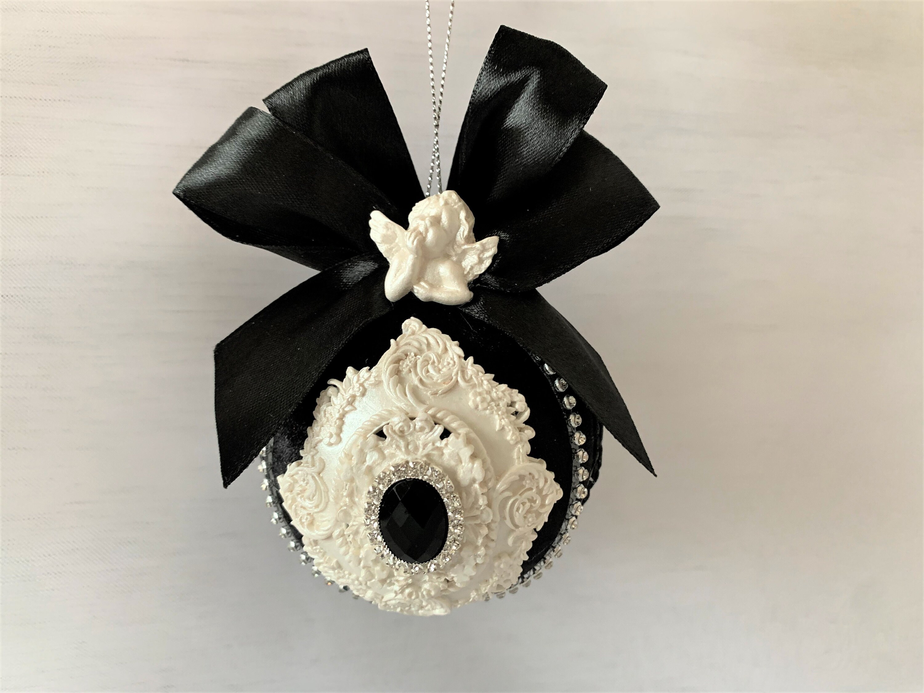 Black Christmas ornament Handmade velvet Xmas ball Luxury Etsy