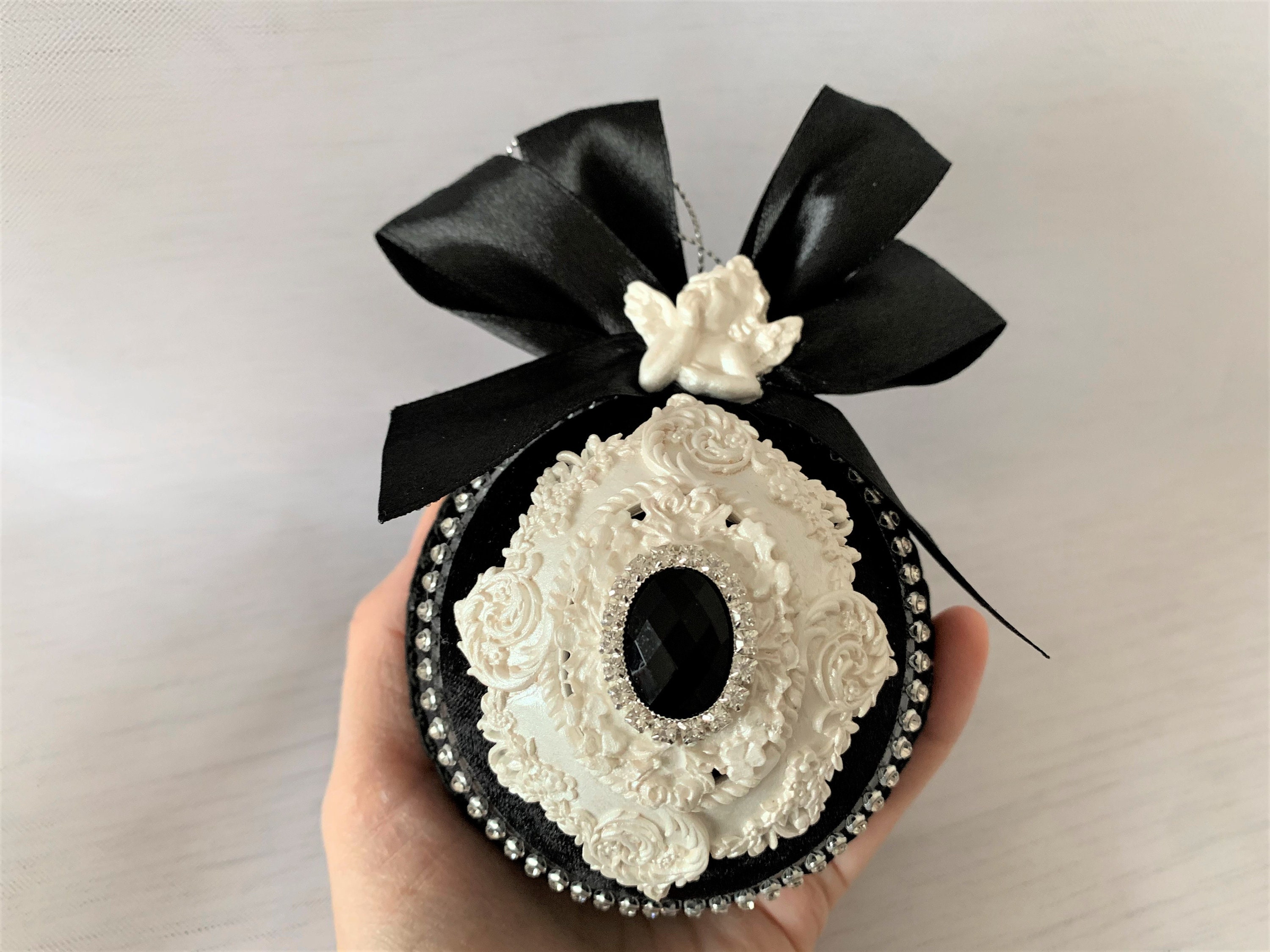 Black Christmas ornament Handmade velvet Xmas ball Luxury Etsy