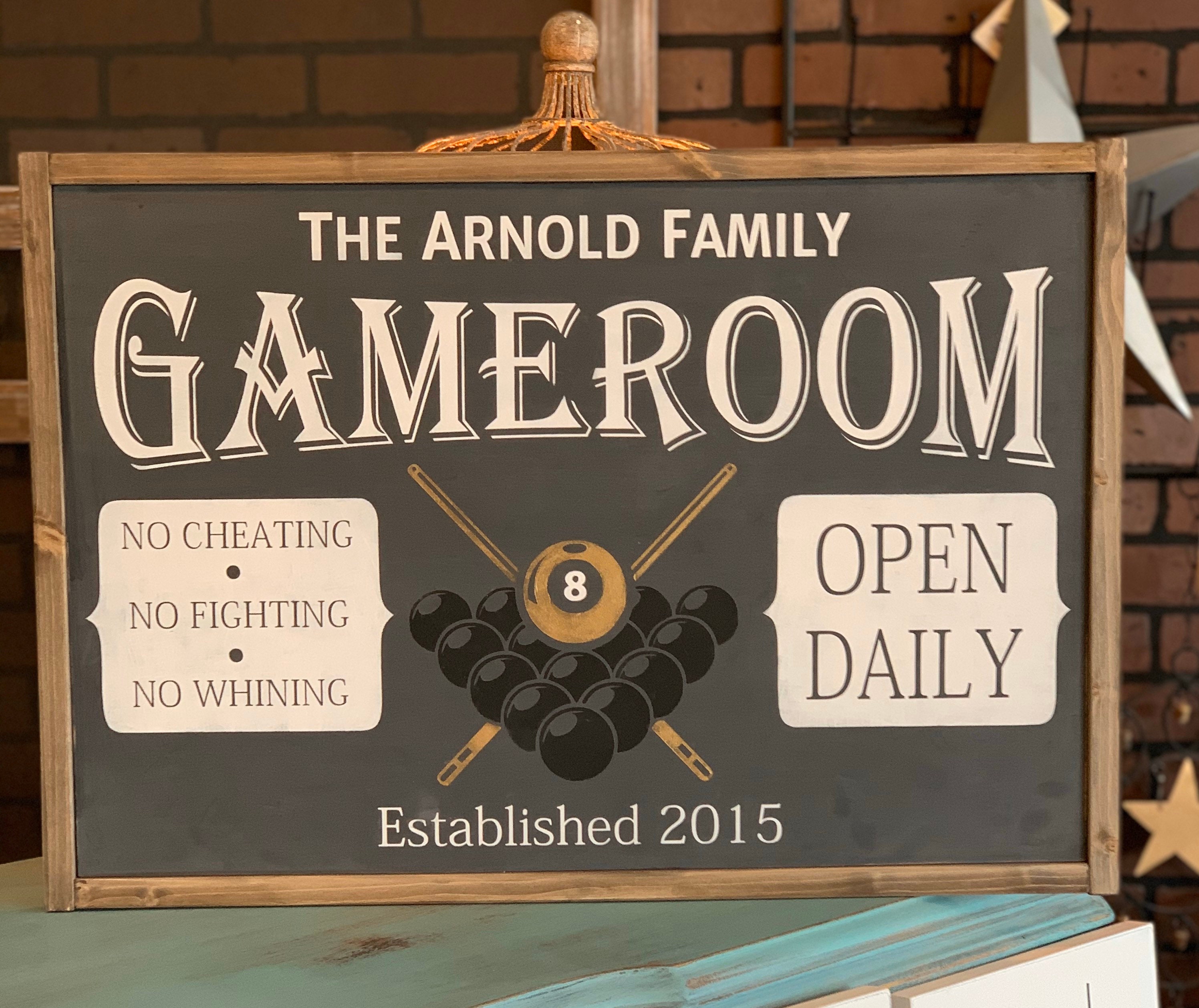 Gameroom Pool table wood sign 16 x 24 Etsy