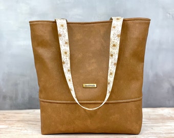 Tan Faux Leather Tote, Work Tote, Teacher Bag