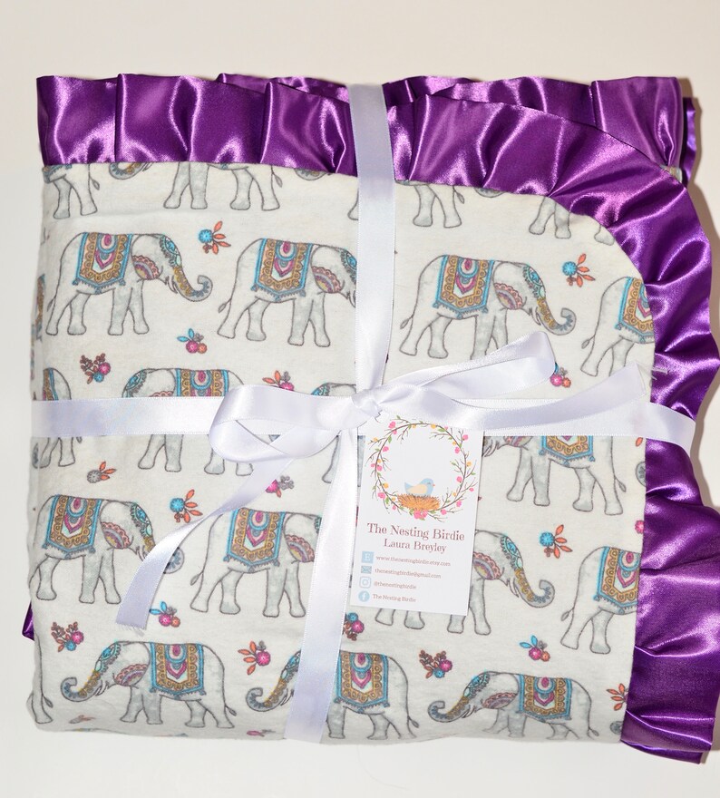 Satin Trim Elephant Ruffle Baby Blanket Elephant Baby Blanket Elephant Nursery Elephant Baby Gift