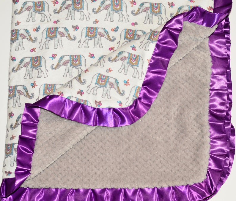 Satin Trim Elephant Ruffle Baby Blanket Elephant Baby Blanket Elephant Nursery Elephant Baby Gift