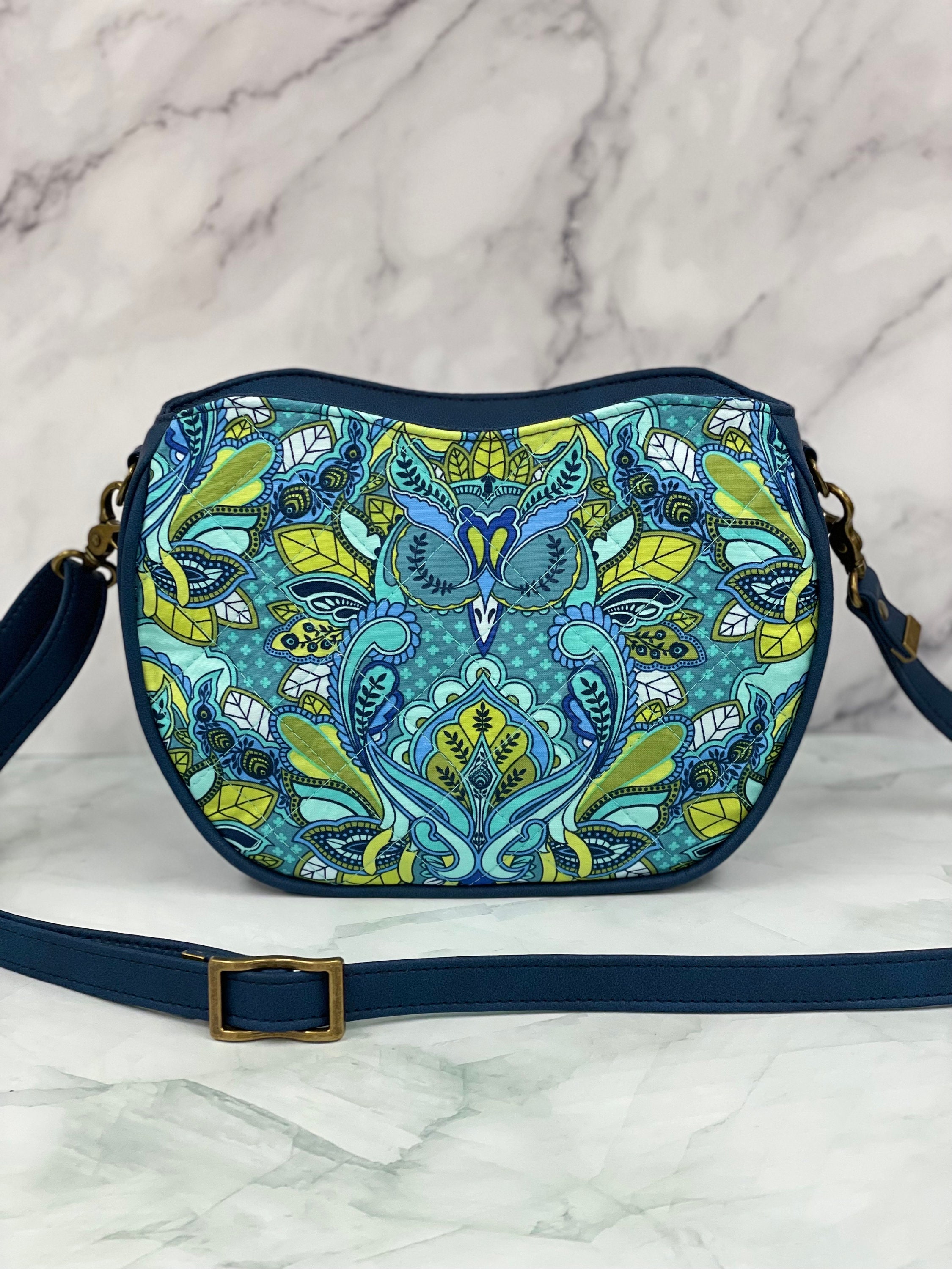 Tula Pink Owl Print Crossbody Bag: Navy Blue Quilted Purse