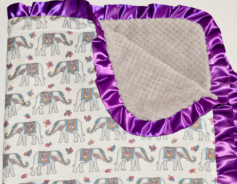 Satin Trim Elephant Ruffle Baby Blanket Elephant Baby Blanket Elephant Nursery Elephant Baby Gift