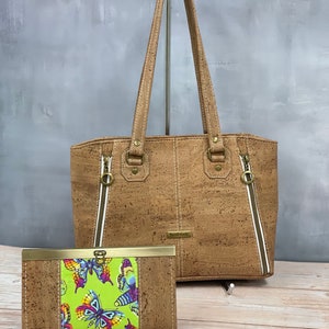 Bolso de Corcho, Cartera de Corcho, Conjunto de Cartera de Bolso, Bolso Rosa Tula, Cartera Mariposa