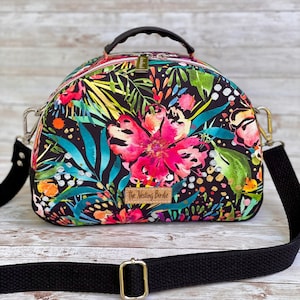 Bolso bandolera tropical, minibolso bowler, minibolso bandolera, bolso con asa superior, bolso floral