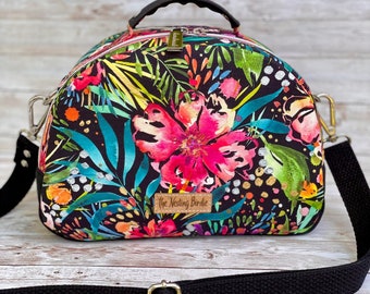 Tropical Crossbody Bag, Mini Bowler Bag, Mini Crossbody Bag, Top Handle Bag, Floral Bag