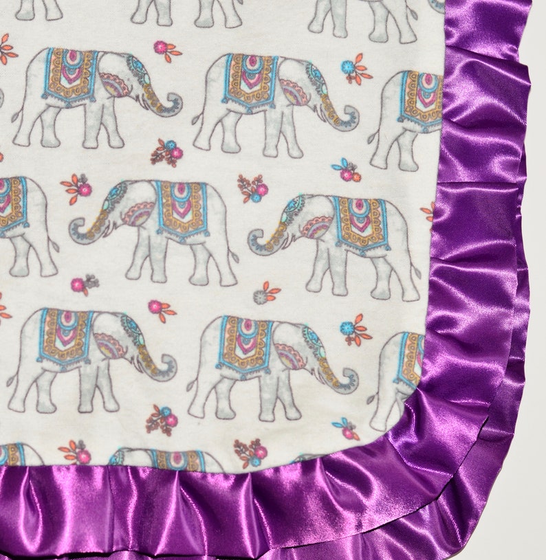 Satin Trim Elephant Ruffle Baby Blanket Elephant Baby Blanket Elephant Nursery Elephant Baby Gift