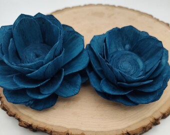 3" Blue Sola Wood Flowers, Large Lotus Flowers, Wood Wedding Flowers, Bulk Flowers, Wedding Decor, Cake Topper Flowers, Blue Wedding Decor