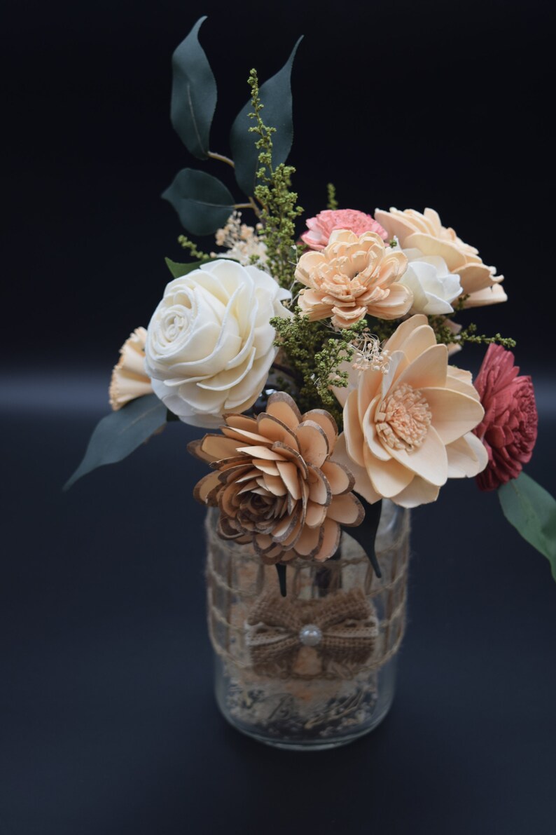 Sola Wood Flower Centerpiece Sola Flower Arrangement Peach Etsy