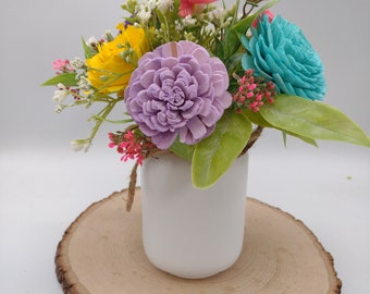 Arrangement de fleurs en bois coloré, Fleurs en bois de Sola, Bouquet de bois, Fleurs colorées, Fleurs en bois brillant, Arrangement floral en bois