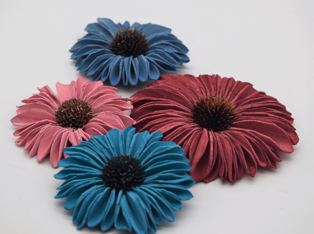 Sunflower Sola Wood Flowers, Wood Flowers, Sunflowers, Pink/blue/wine