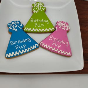 Dog Party Hats, Dog Cookies, Small Batch Dog Treat, Birthday Treats, Dog Bakery, Birthday Favors, artisan dog treats, Gourmet Dog Biscuits