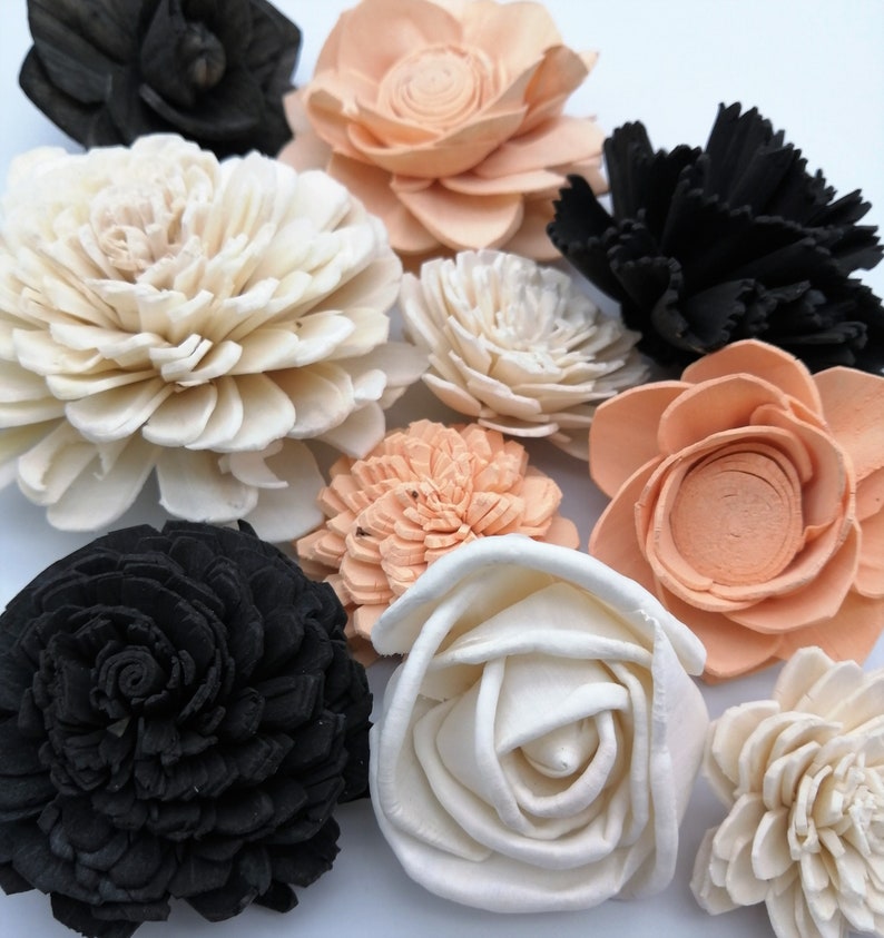 Sola Wood Flowers, Black/Peach/Ivory Wood Flowers, Sola Flowers, DIY Crafts, Craft Kit, Crafts for Home, Kid's Craft Ideas, Sola Craft Kit image 3