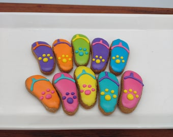 6 pk Small Summer Dog Cookies, Mini Flip Flop Dog Cookies, Handmade Dog Treats, Peanut Butter treats, Summer Dog Cookies, Dog Bakery treats