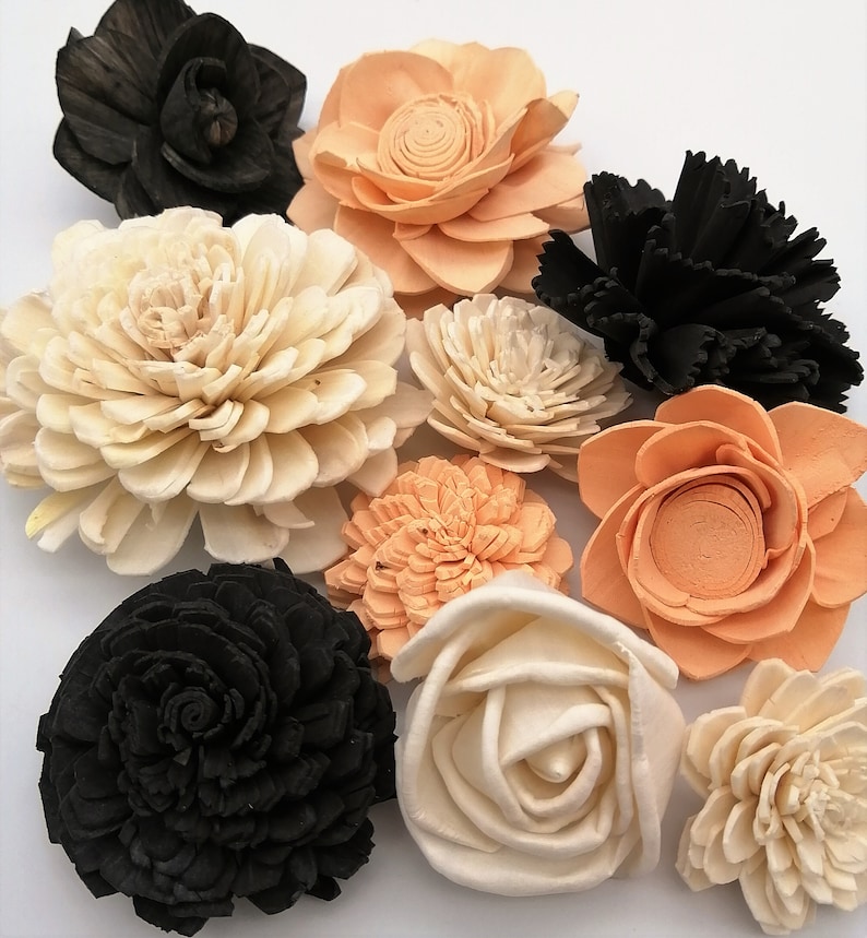 Sola Wood Flowers, Black/Peach/Ivory Wood Flowers, Sola Flowers, DIY Crafts, Craft Kit, Crafts for Home, Kid's Craft Ideas, Sola Craft Kit image 1