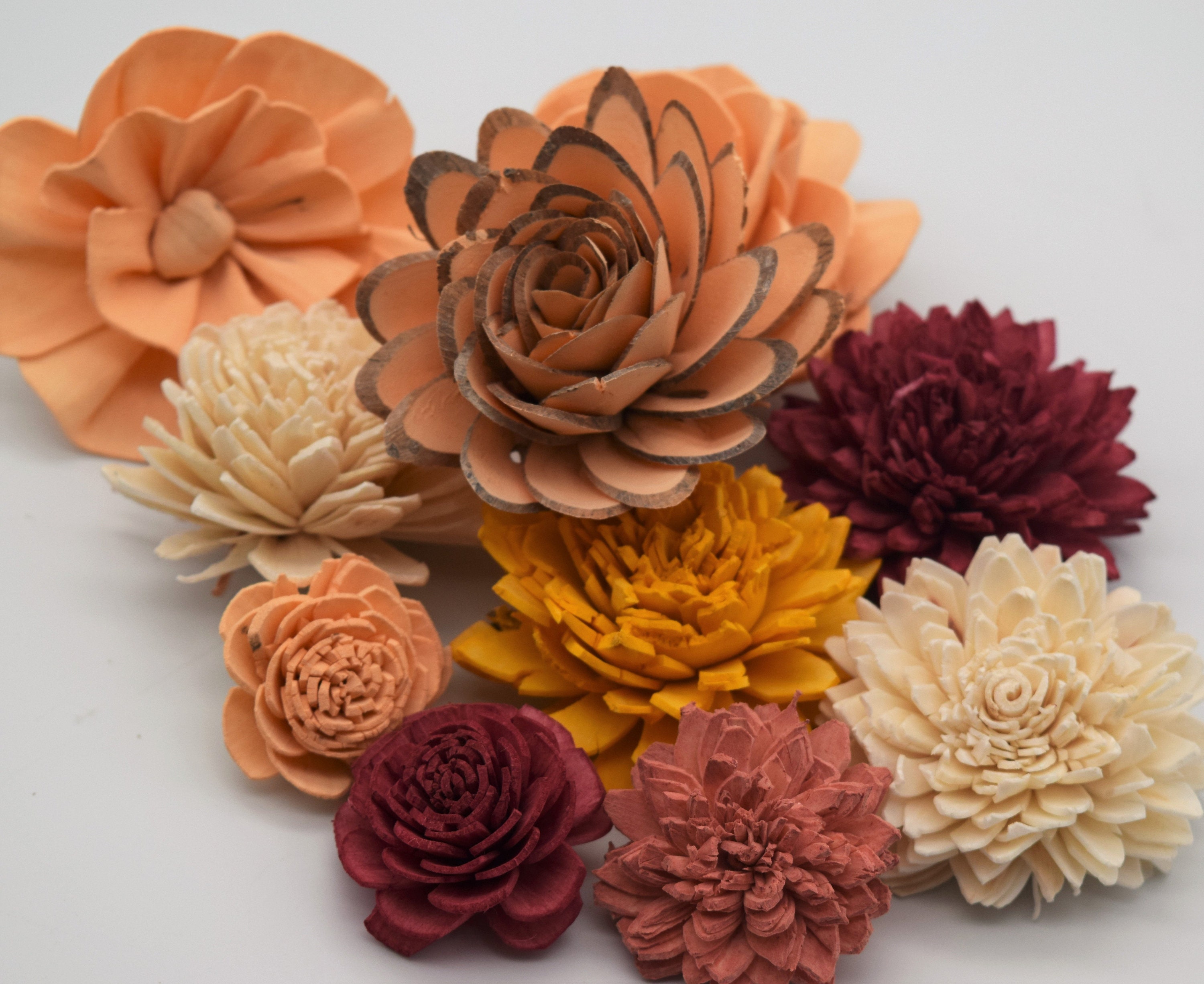 Sola Wood Flowers, Peach Flowers, Wine Burgandy Sola Flowers