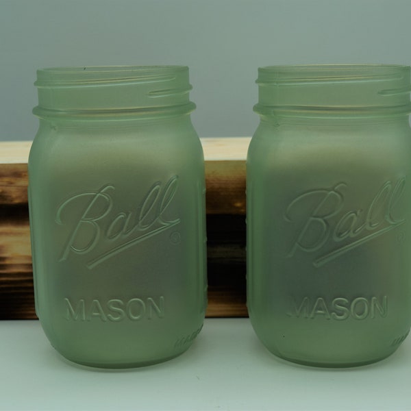 Hand Painted Frosted Mason Jars, Mason Jar Decor, Wedding Centerpieces, Mason Jar Home Decor, Green Painted Mason Jars, Jar Candle Holder,