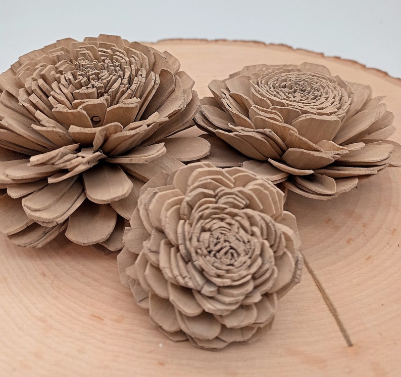 Fleurs en bois en vrac, Fleurs en bois Taupe, Fleurs en bois rustiques, Décoration de fleurs en bois de Sola, Fleurs en bois, Fleurs en bois, Décor en fleurs taupe image 1