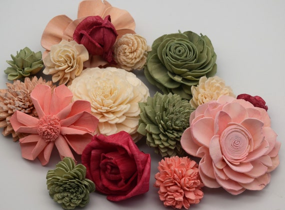 Sola Wood Flowers, Pink/green/wine/ivory Wood Flowers, DIY Crafts