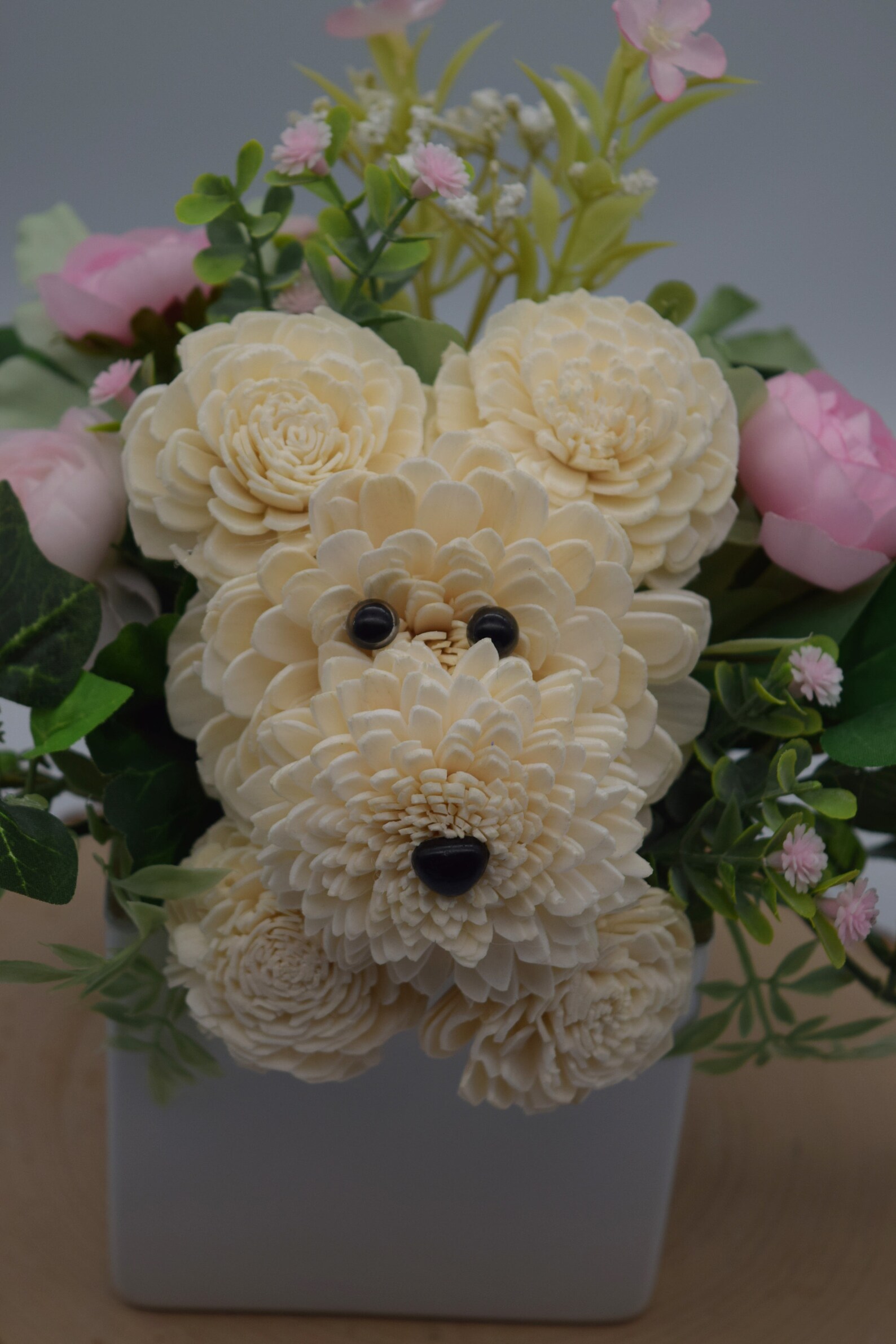 Sola Flower Puppy Dog Flower Arrangement Sola Wood Flower Etsy