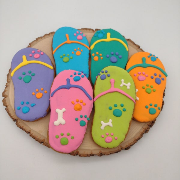 Summertime Dog Cookies, Flip Flop Dog Cookies, Handmade Dog Treats, Peanut Butter Dog Cookies, Summer Dog Cookies, Dog Bakery treats