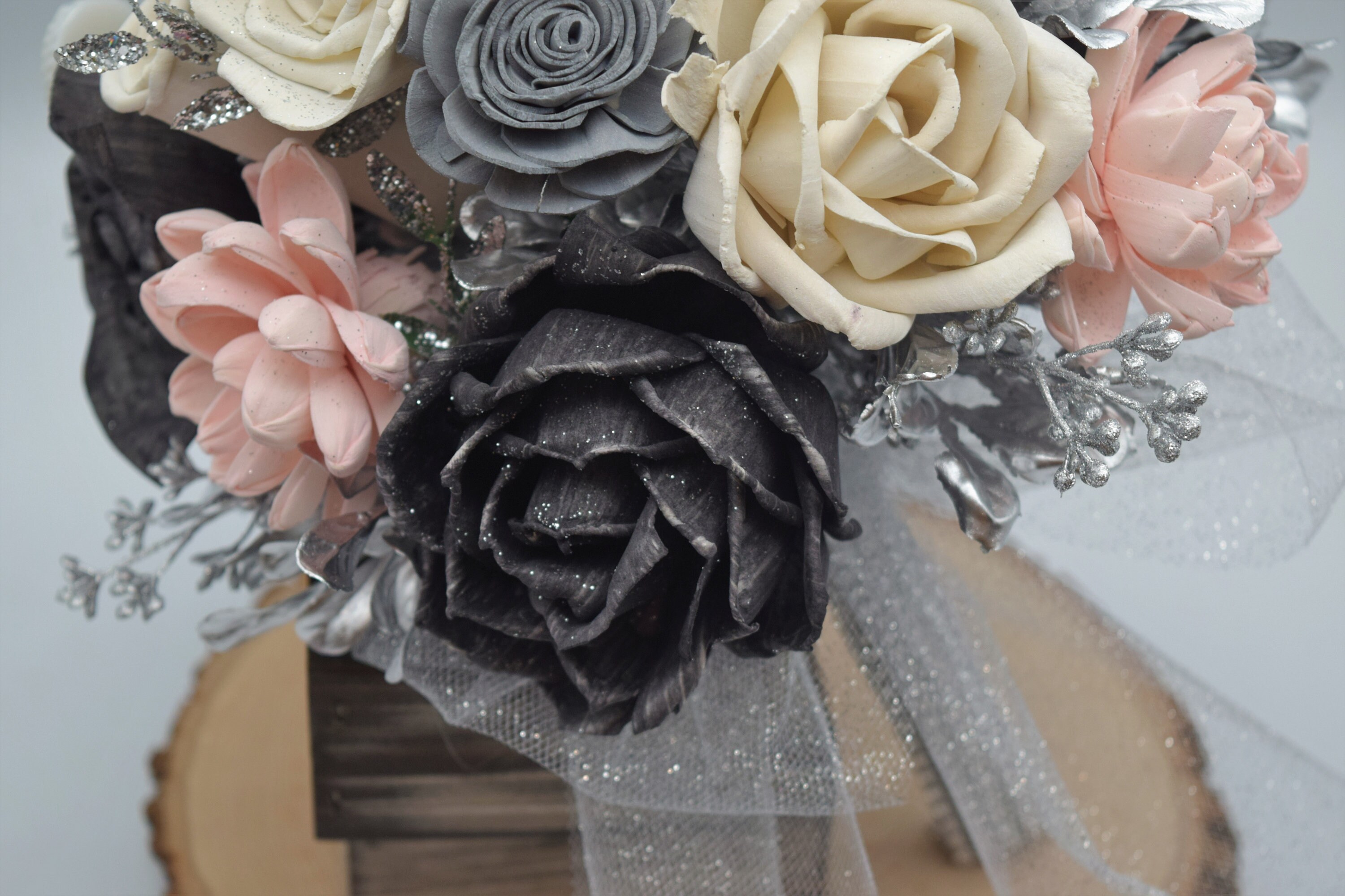  Black Silver Bridal Wedding Bouquet Accessories (12x18 Bouquet)  : Handmade Products