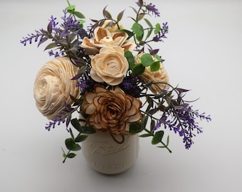 Arrangement floral en bois de Sola, Fleurs en bois, Bouquet de bois, Fleurs rustiques, Décoration de ferme, Fleurs en bois rustiques, Arrangement à la lavande