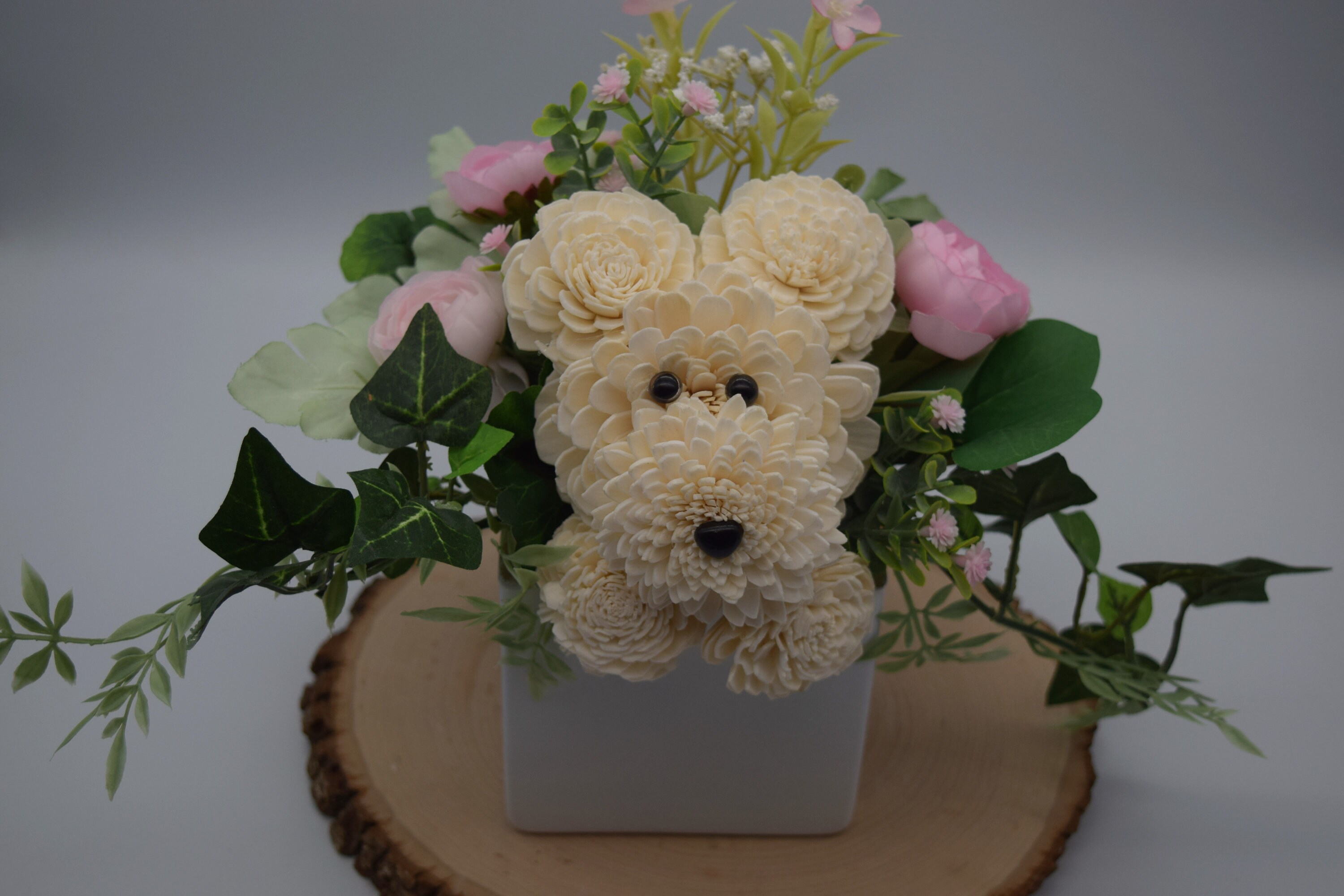 Sola Flower Puppy Dog Flower Arrangement Sola Wood Flower Etsy