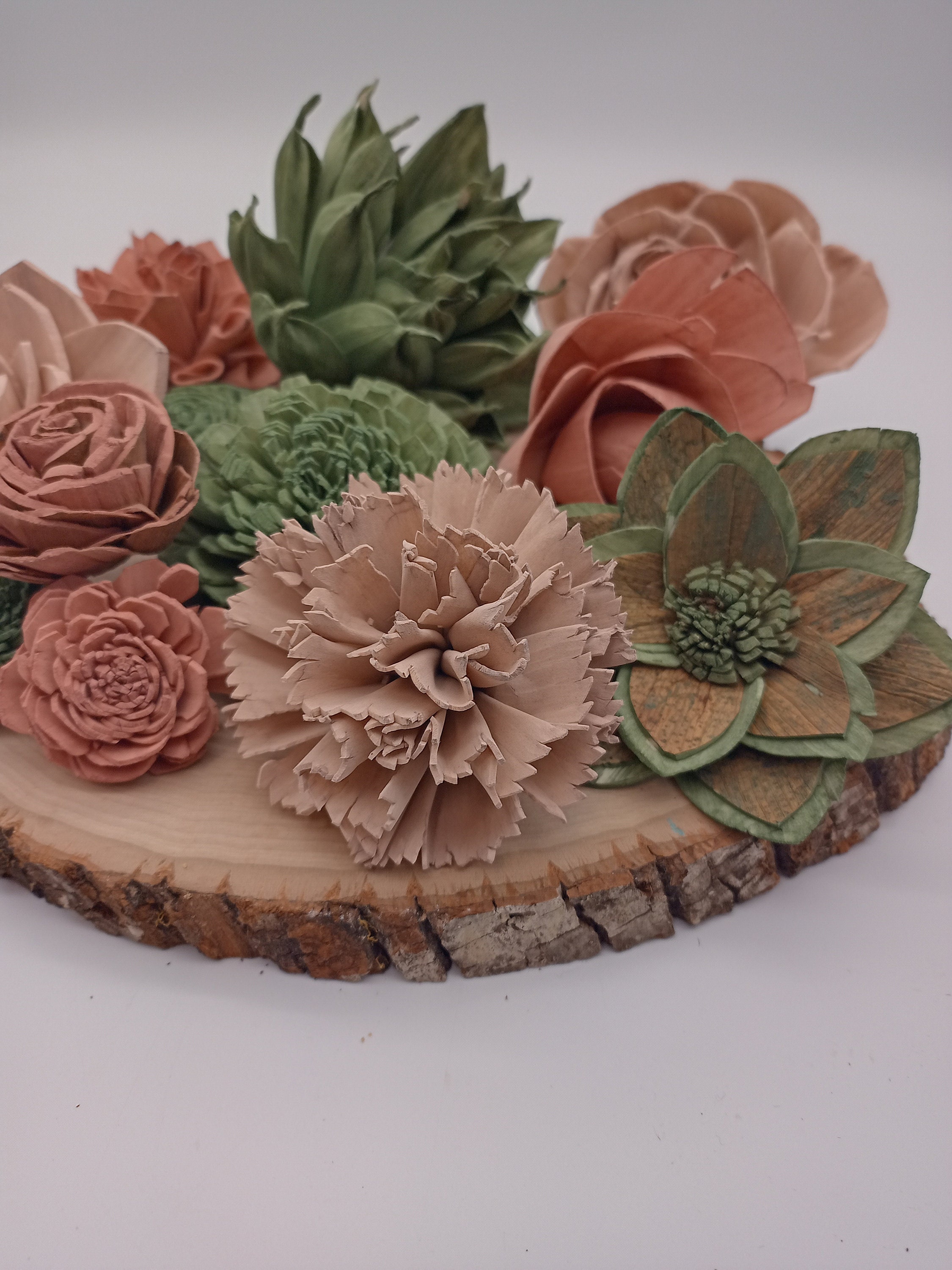 Bulk Wooden Flowers Dark Green Wooden Flowers Mauve Wood Etsy