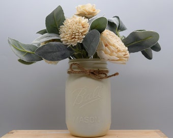 Wood Flower Arrangement, Sola Wooden Flowers, Wood Bouquet, Rustic Flowers, Farmhouse Decor, Rustic Wood Flowers, Lamb's Ear Arrangement