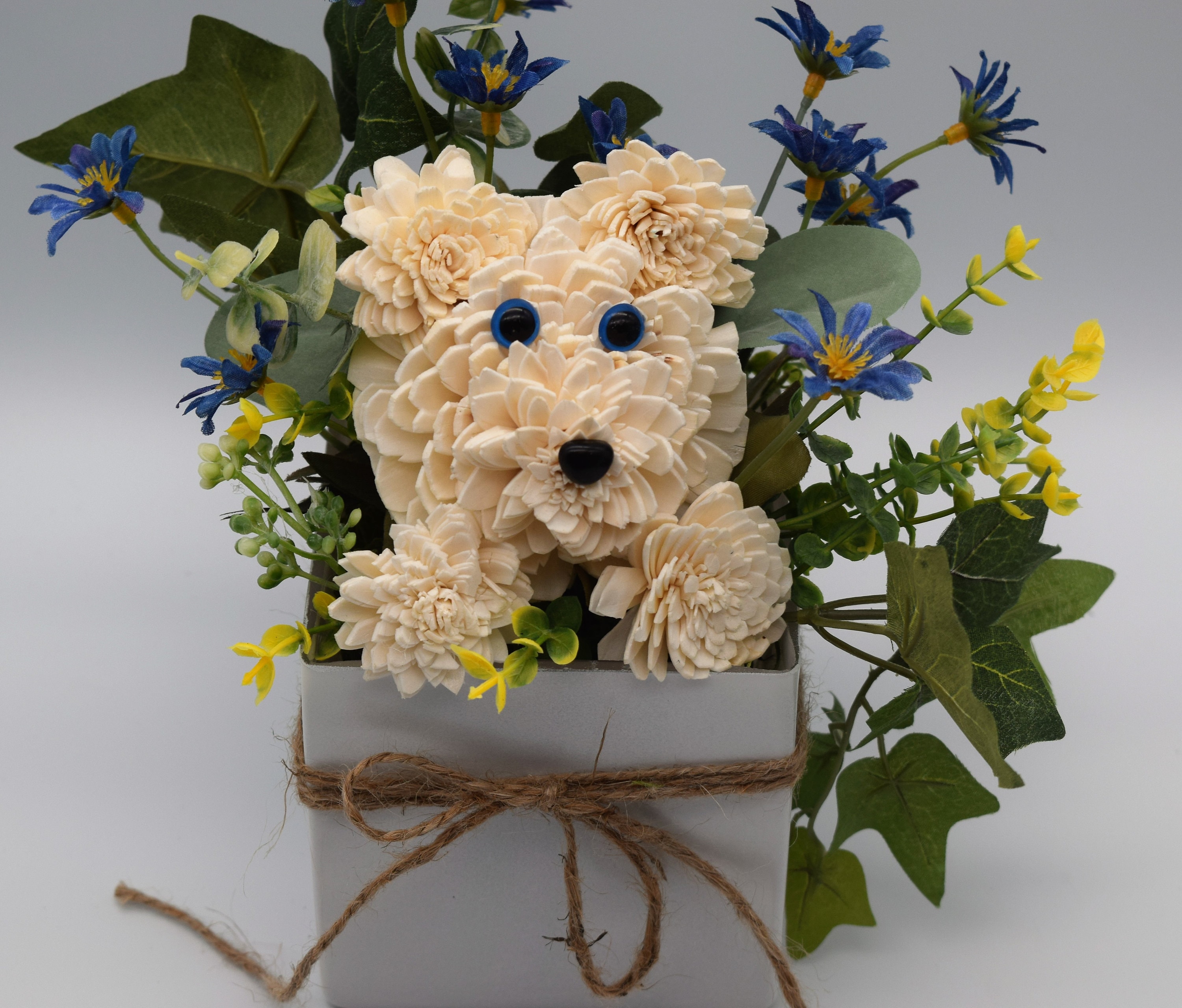 Sola Flower Puppy Dog Flower Arrangement Sola Wood Flower Etsy