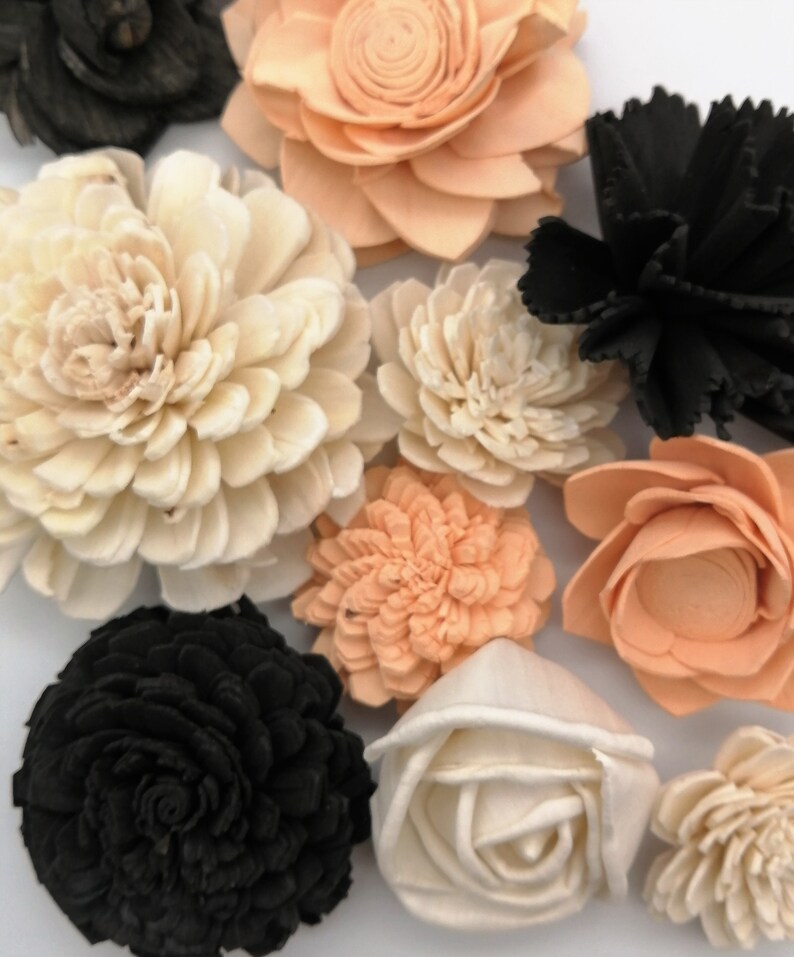 Sola Wood Flowers, Black/Peach/Ivory Wood Flowers, Sola Flowers, DIY Crafts, Craft Kit, Crafts for Home, Kid's Craft Ideas, Sola Craft Kit image 2
