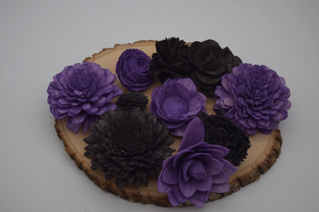 Sola Wooden Flowers, Purple and Black Wood Flowers, Bulk Sola Flowers