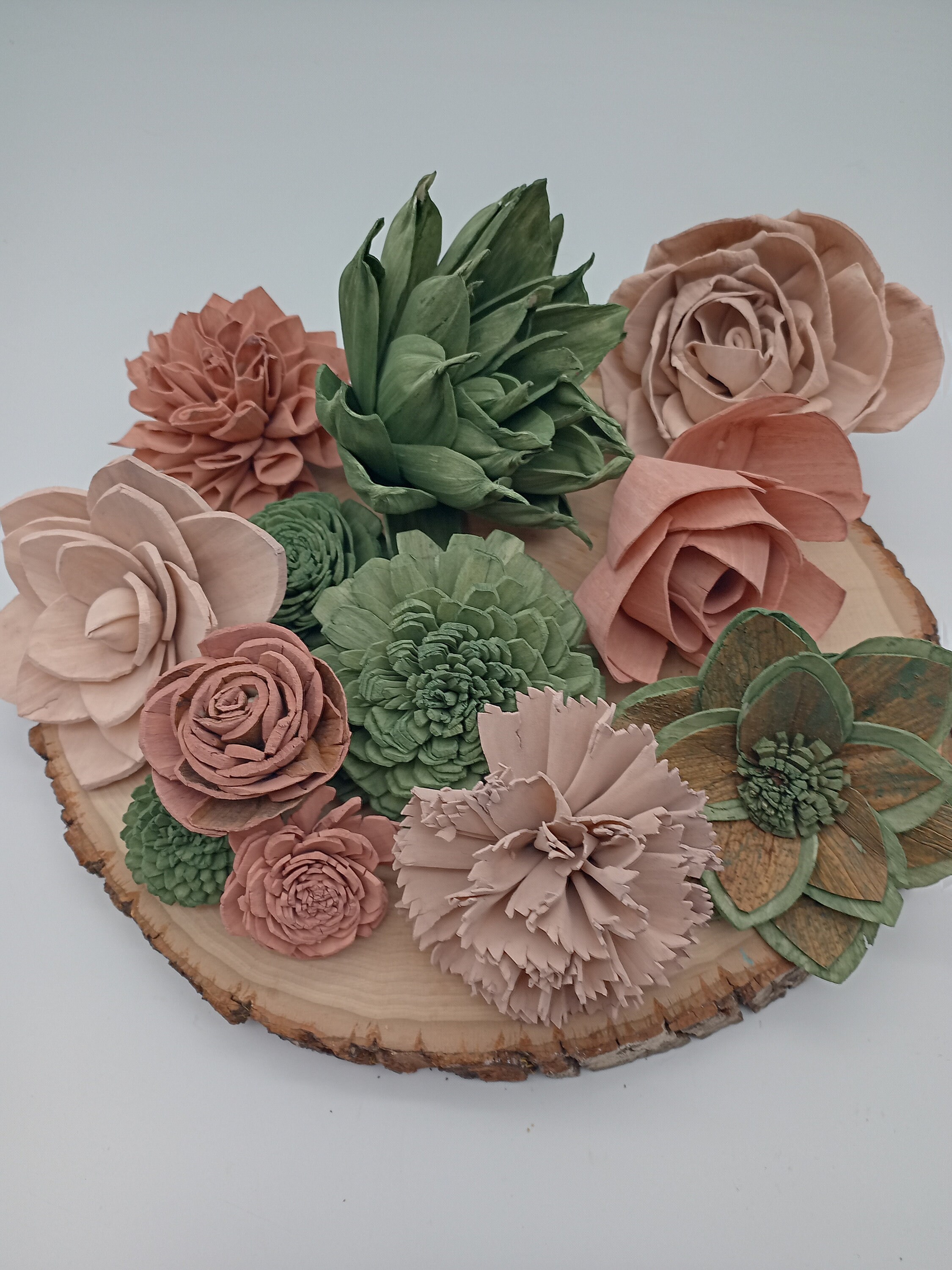 Bulk Wooden Flowers Dark Green Wooden Flowers Mauve Wood Etsy