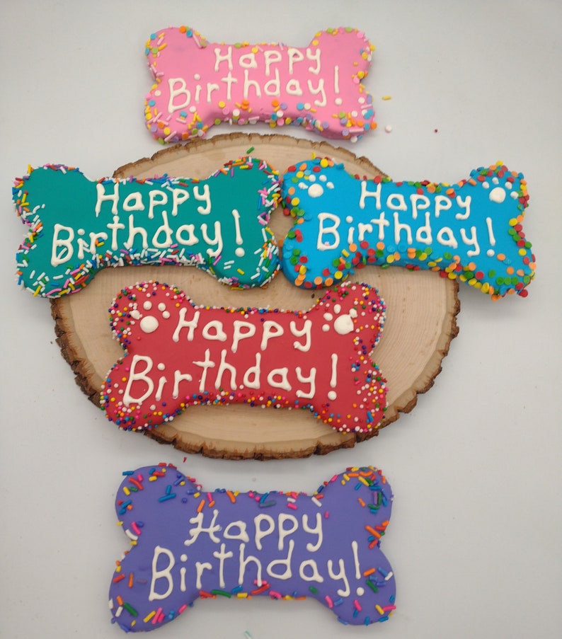 Happy Birthday Dog Bone Large Dog Treat Colorful Birthday Etsy