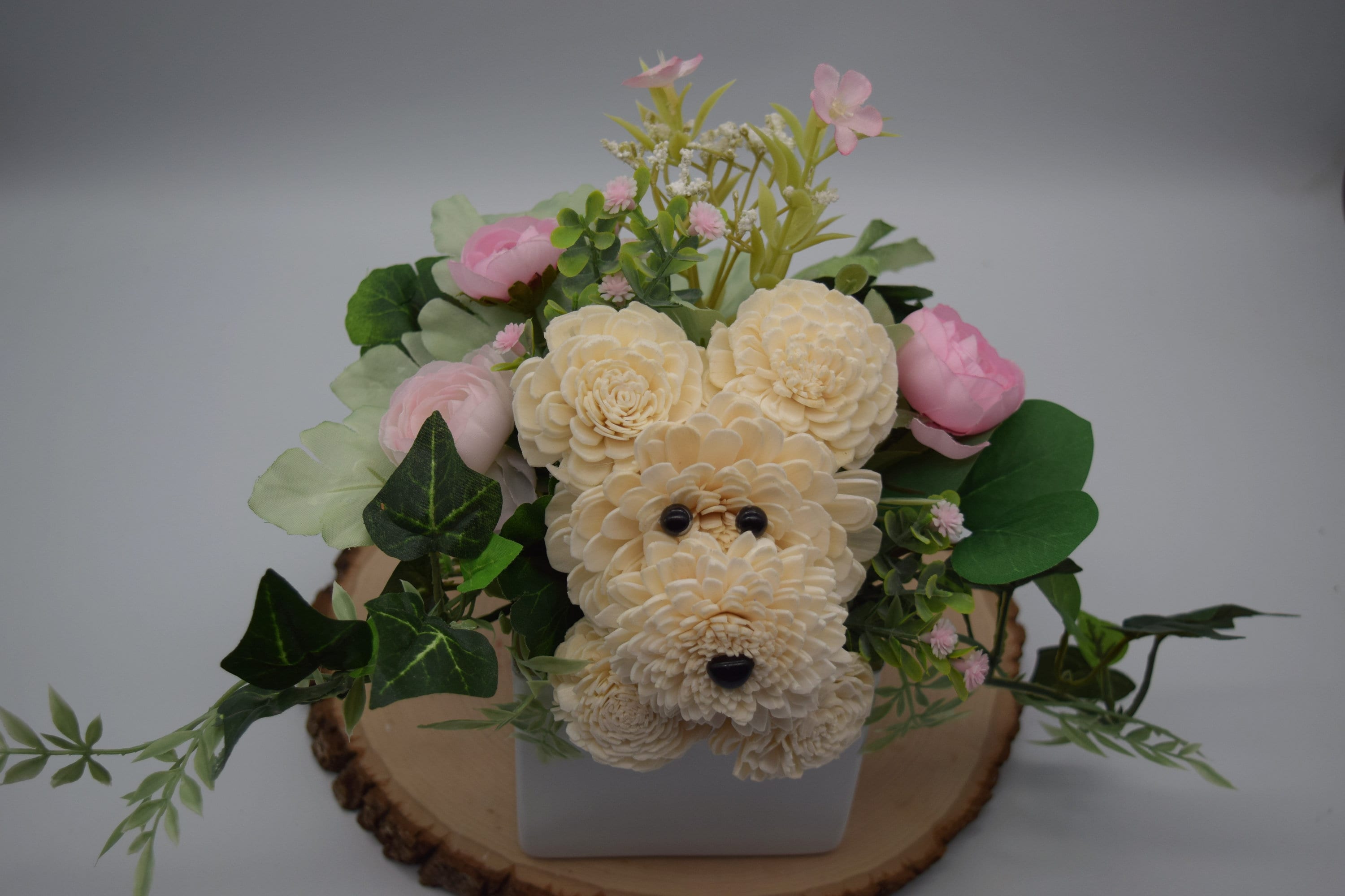 Sola Flower Puppy Dog Flower Arrangement Sola Wood Flower Etsy