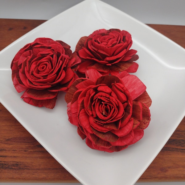 Sola Wood Roses,  Red Flowers, Rose Wood Flowers, Red Wood Flower, Bulk Wooden Flower, Rustic Wedding Flowers, Cake Toppers, 2" Bulk Sola