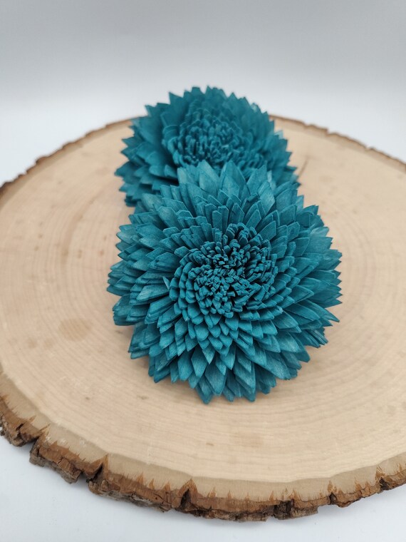 Sola Wood Flowers, Zinnia Teal Flowers, Wood Flower, Teal Decor