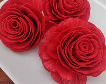 Fleurs en bois de sola, Fleurs de sola rouges, Fleurs en bois de rose rouge, Roses en bois de sola de 2 po., Roses rouges, fleurs artisanales à faire soi-même, décoration de mariage DIY, Solas en vrac