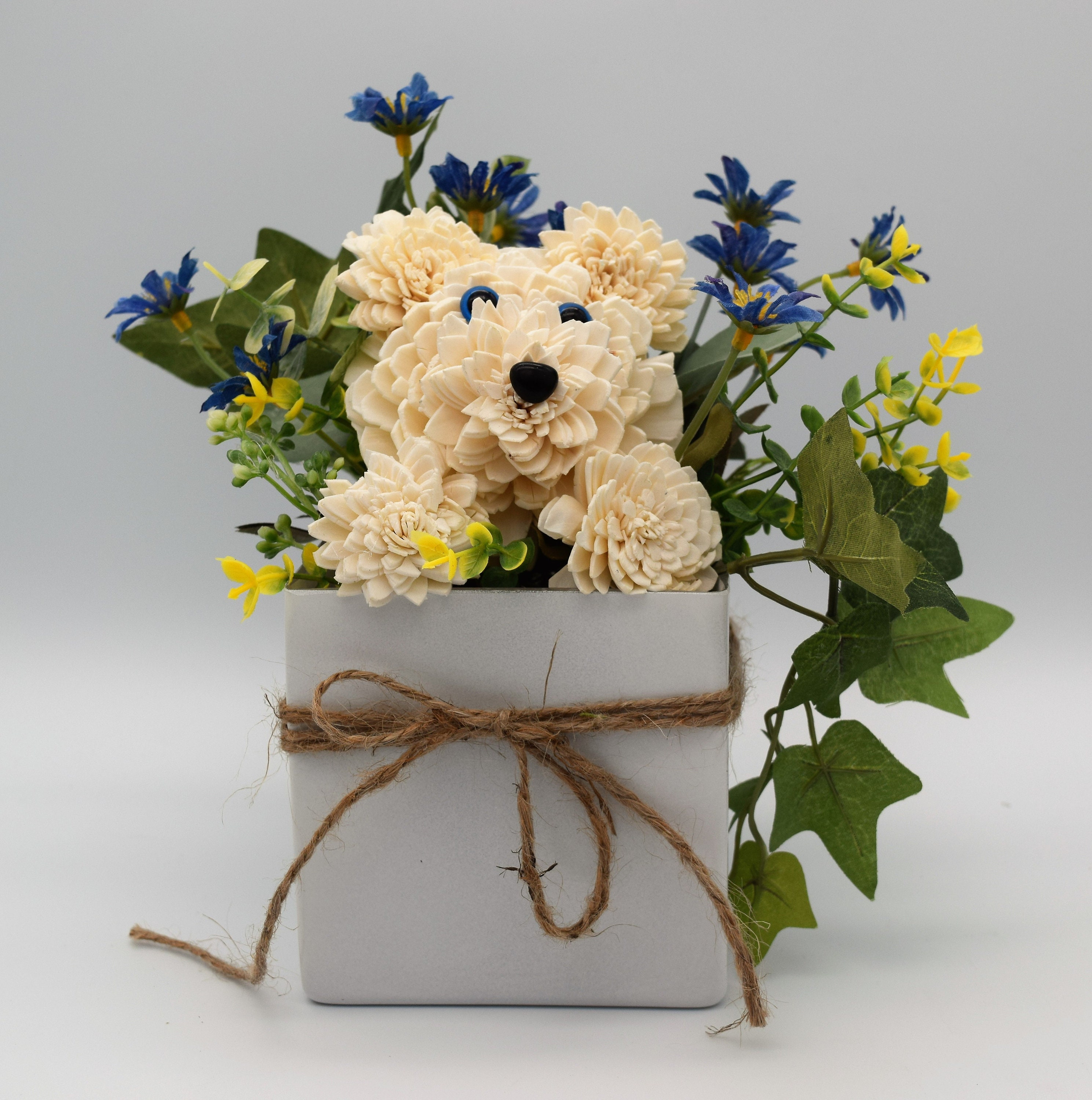 Sola Flower Puppy Dog Flower Arrangement Sola Wood Flower Etsy
