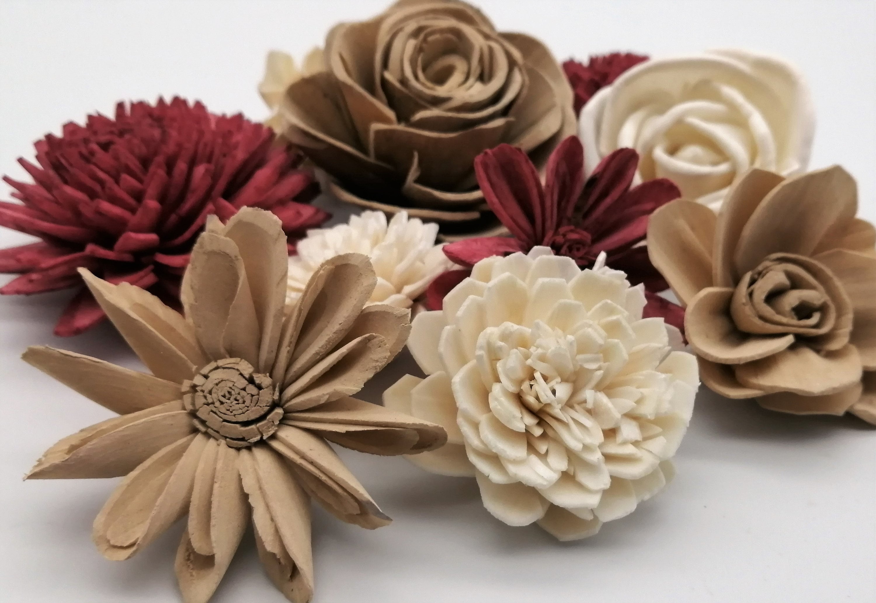 Sola Wood Flowers, Tan/wine/ivory Wood Flowers, Sola Flowers, DIY