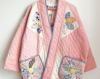 Vintage 1930's "Windmills on the beach" hand applique quilted jacket