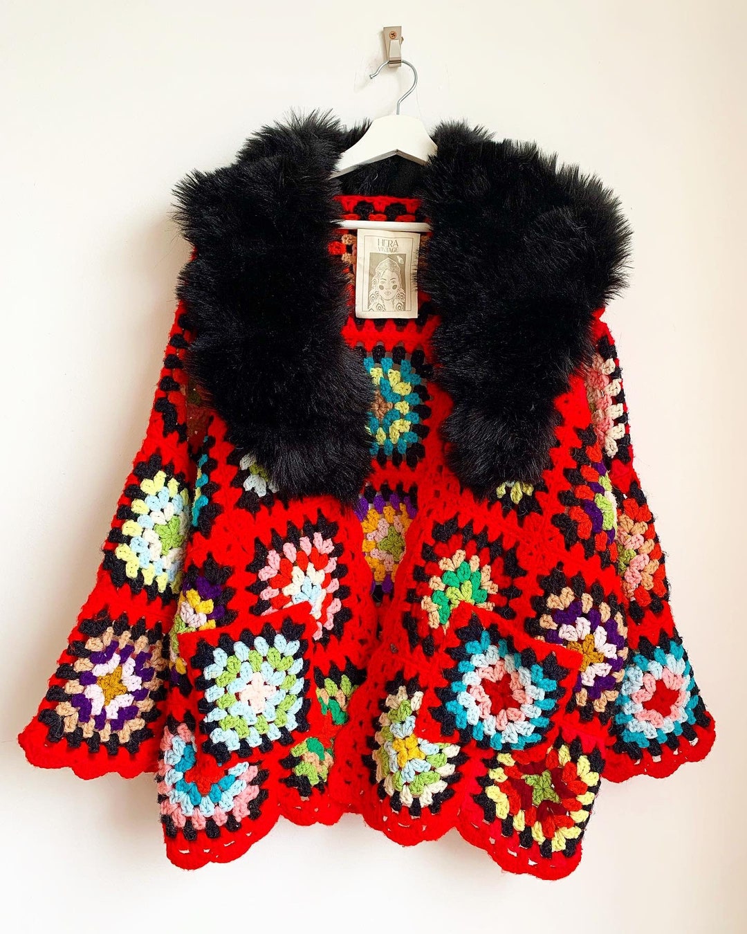 Vintage Afghan Crochet Blanket Jacket Etsy