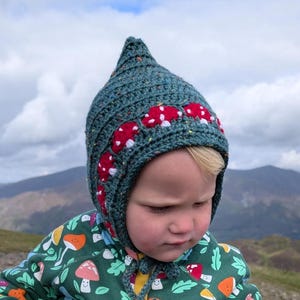 Crochet Mushroom Pixie Bonnet, Toadstool Baby Toddler Costume