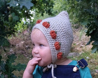 Crochet Pumpkin Pixie Bonnet for Newborn, Baby, Toddler and Child, Custom Colours
