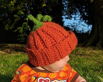 Crochet Pattern Pumpkin Hat. Chunky Pumpkin Hat. Newborn to Adult Size. Halloween Pumpkin Hat. Pumpkin Picking Hat.